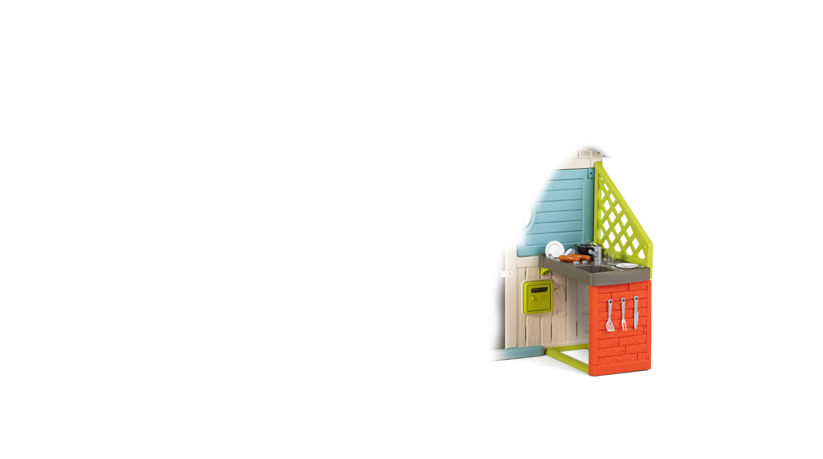 Căsuța Prietenilor în culori elegante Friends House Evo Playhouse Smoby extensibilă cu 2 uși cu cheie 6 geamuri și filtru UV 162 cm înălțime